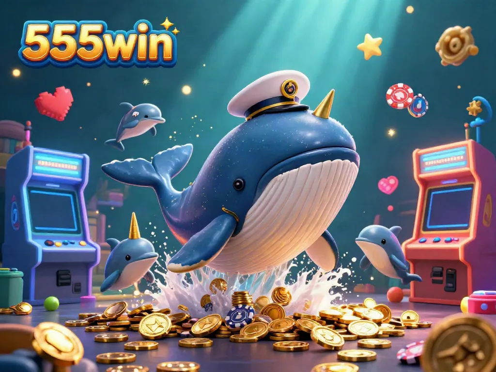 Experience the thrill of winning with 555win in this vibrant casino-inspired 3D scene.