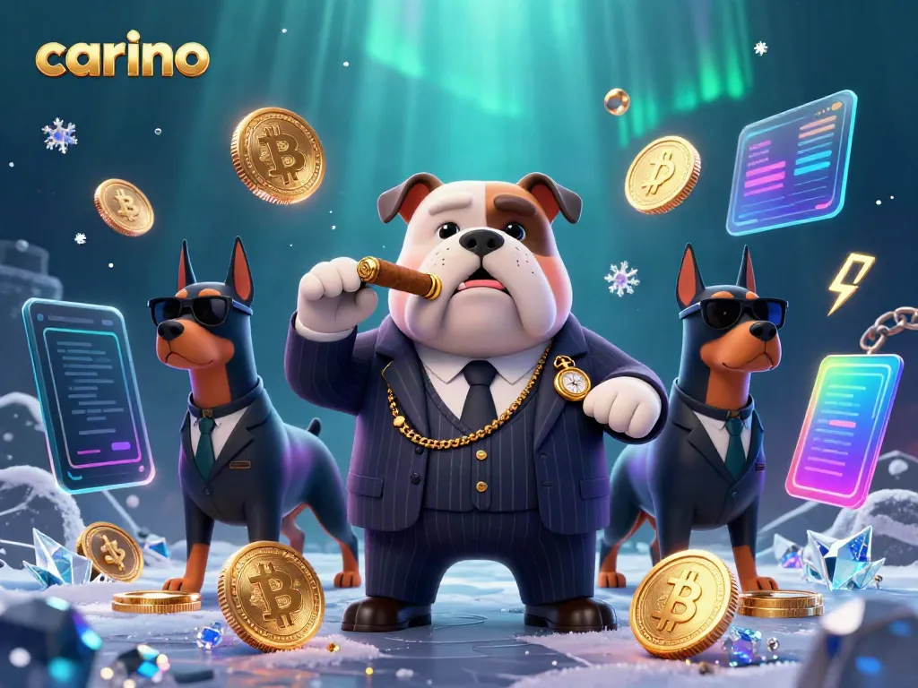 Experience thrilling gameplay with Carino in a vibrant 3D casino scene filled with crypto elements.