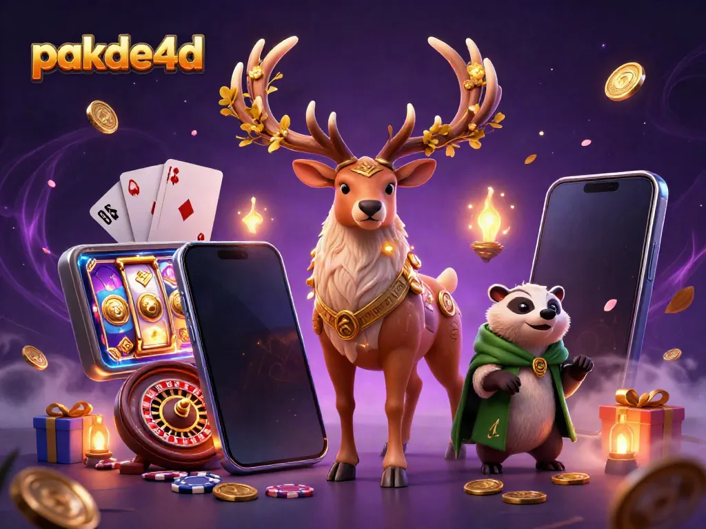 Engage in the thrilling world of pakde4d with a 3D illustration of characters enjoying casino elements.