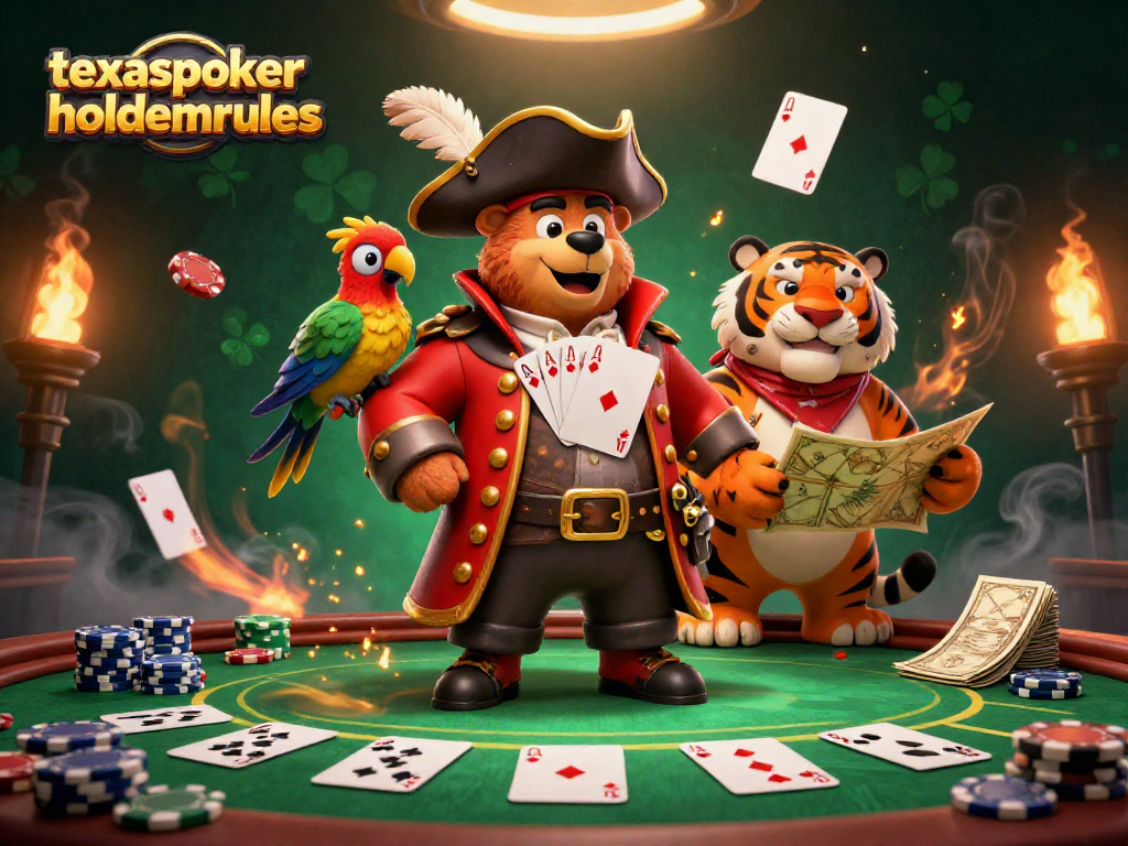 Playtexaspokerholdemrules with a pirate bear and tiger at a lively poker table