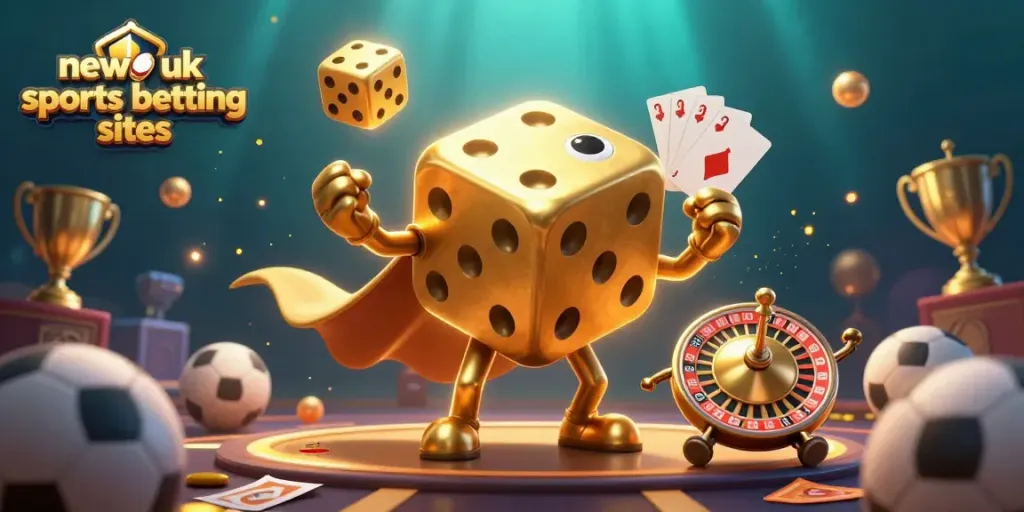 Engage with new UK sports betting sites featuring dynamic scenes with dice and sports elements.