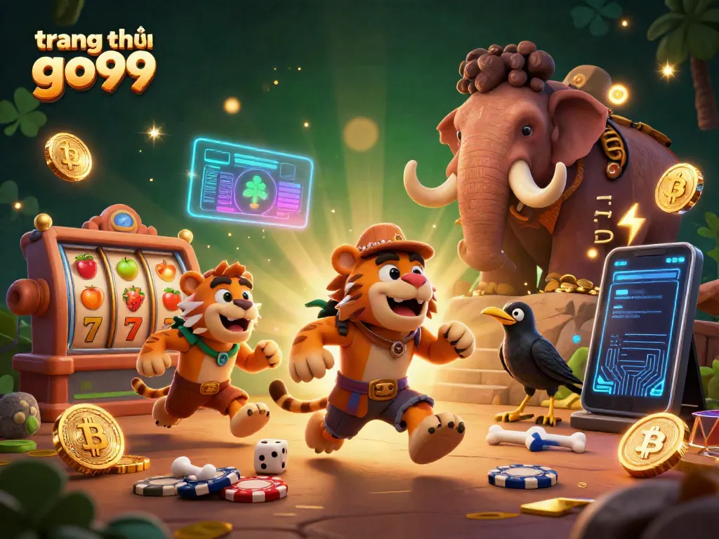 Experience exciting gameplay at trang chủ go99 with a vivid 3D casino scene involving prehistoric characters.