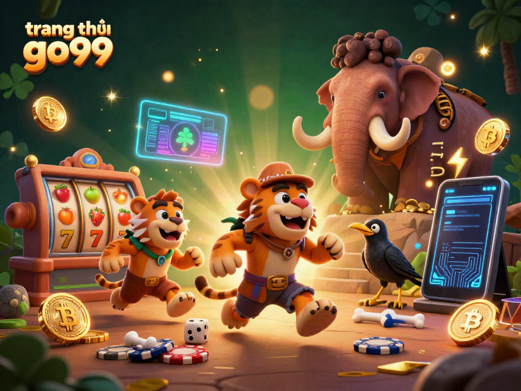 Experience exciting gameplay at trang chủ go99 with a vivid 3D casino scene involving prehistoric characters.