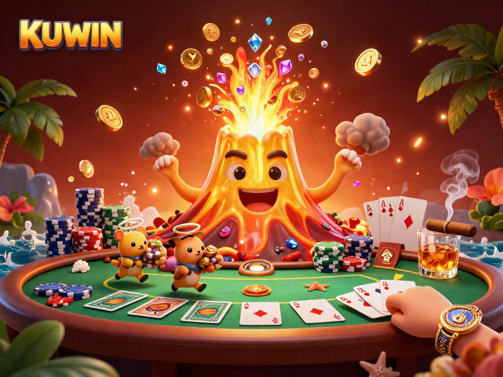 Kuwin enthusiasts revel in an exciting casino scene filled with treasure and poker action.