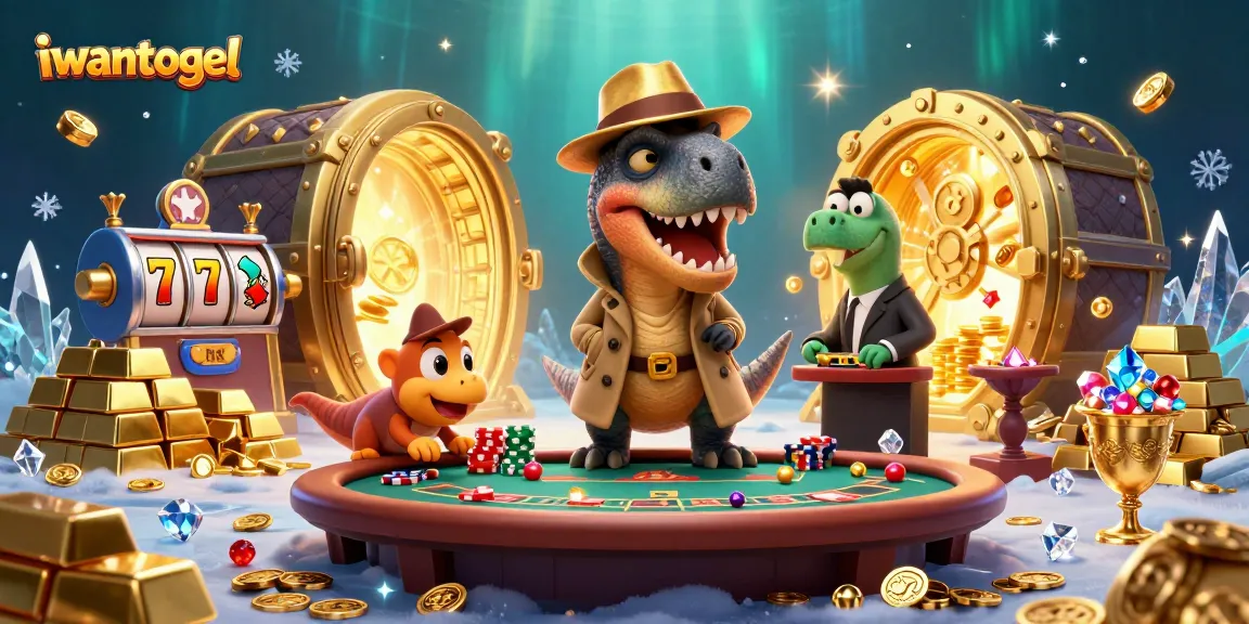 Play at iwantogel: A velociraptor card counter evokes excitement at a casino game table.