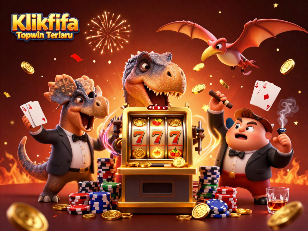Win big on Klikfifa Topwin Terbaru as pachycephalosaurus celebrates a jackpot payout!