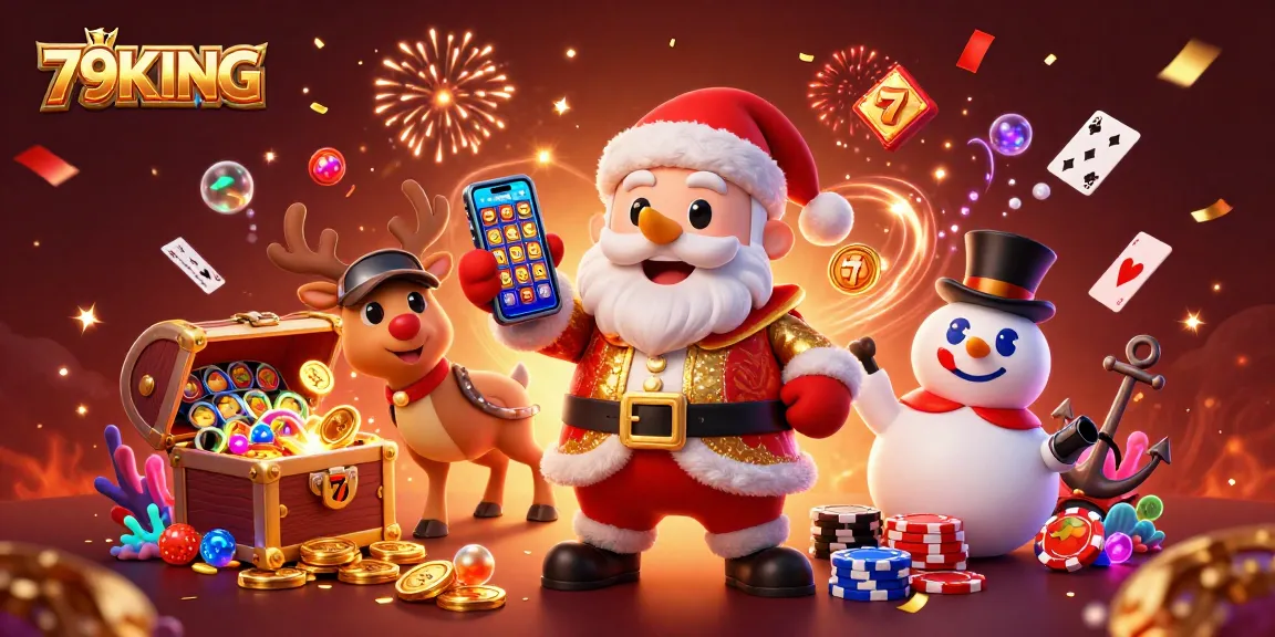 Experience the thrill of 79KING slots with festive Santa and casino elements in vibrant 3D.
