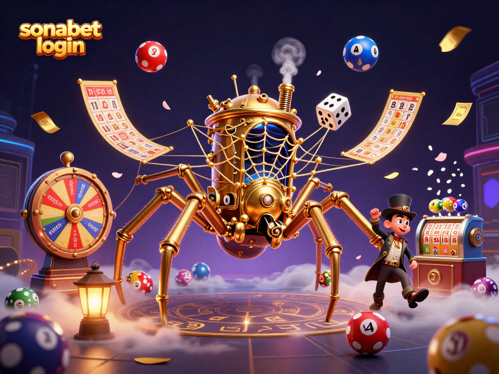 Engage with the thrilling sonabet login experience through a vibrant lottery-themed casino illustration.
