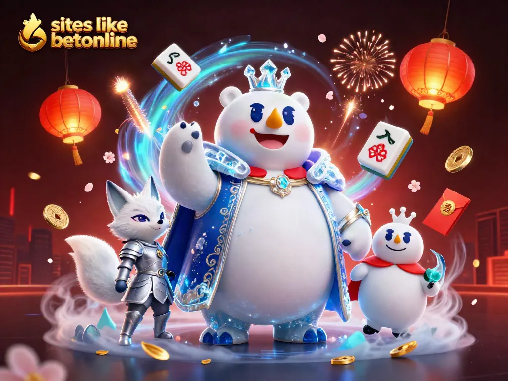 Experience the excitement at sites like betonline with a vibrant 3D cartoon casino illustration featuring ice king and snow fox.