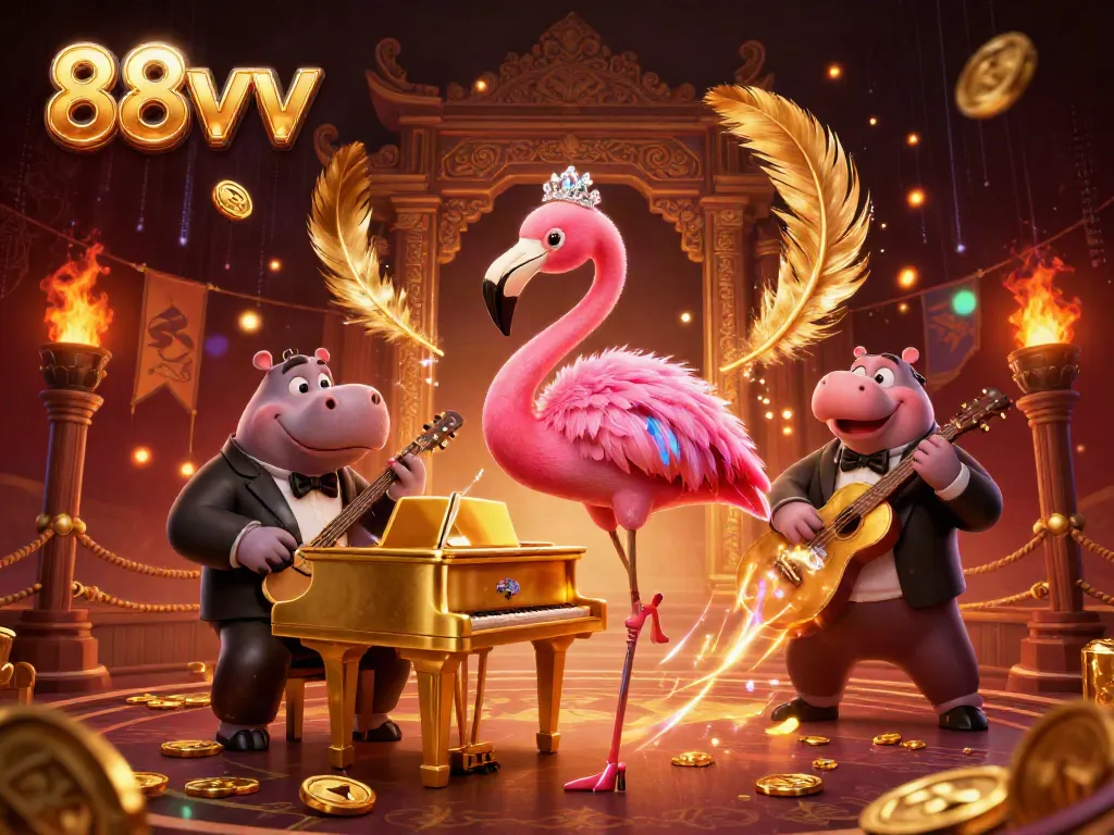 88vv game night scene featuring vibrant casino characters, illuminated by dynamic lights and decorative effects.