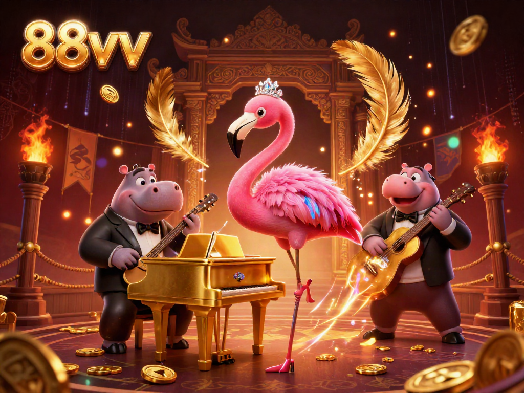 88vv game night scene featuring vibrant casino characters, illuminated by dynamic lights and decorative effects.