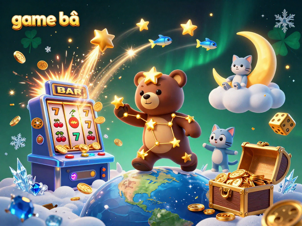 Play game bài with thrilling golden star characters in a rich casino scene packed with dynamics.