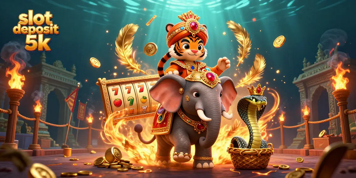 Engage with slot deposit 5k opportunities in this vibrant casino scene featuring a tiger and elephant.