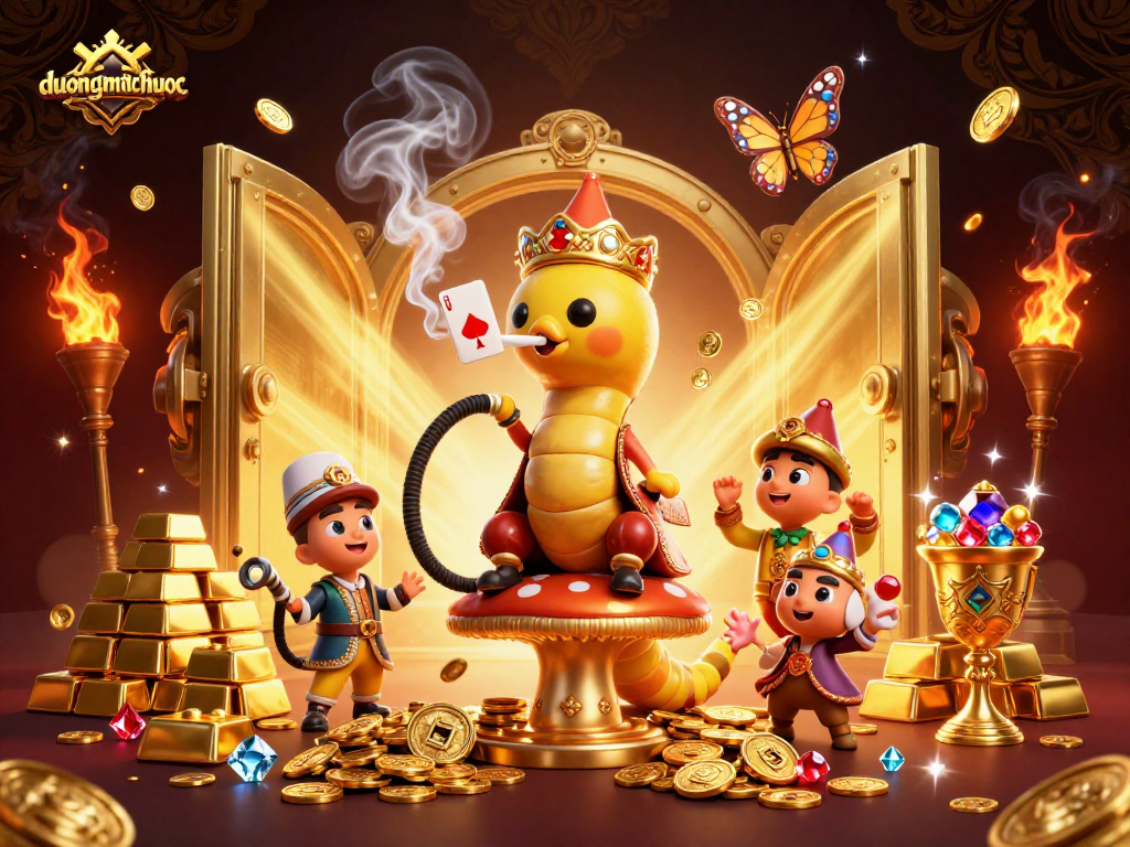 Engage with duongmatchuoc in an extravagant 3D casino spectacle filled with golden treasures and vibrant characters.