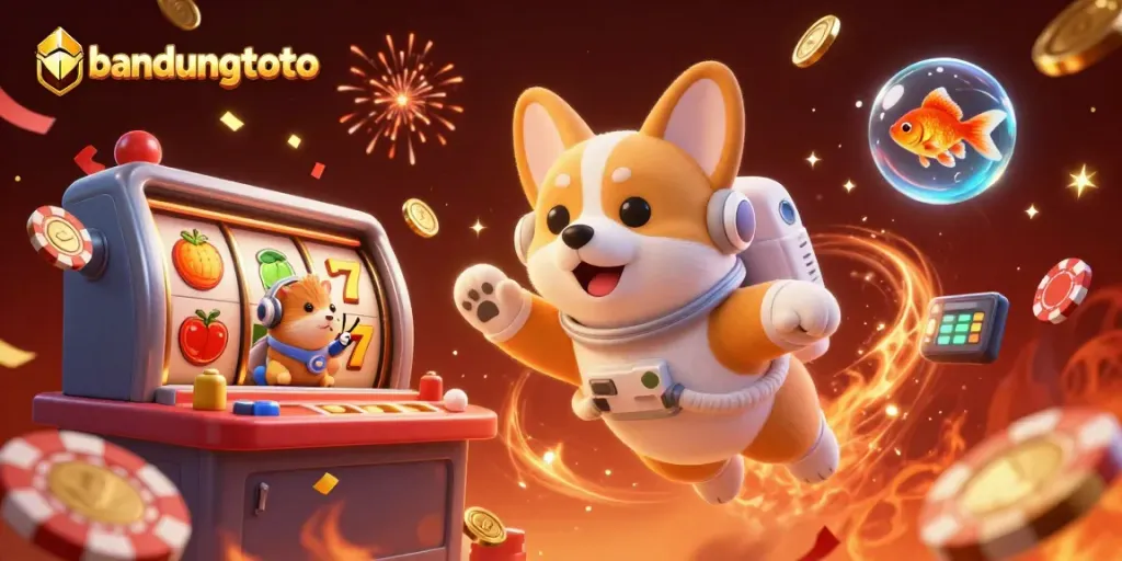 Experience the excitement of bandungtoto's casino with a playful space scene featuring astronauts and floating slots.