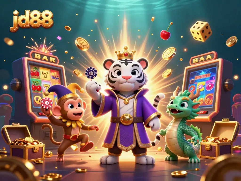 Experience high-stakes gaming with jd88's vibrant casino atmosphere, featuring dynamic characters and engaging game elements.