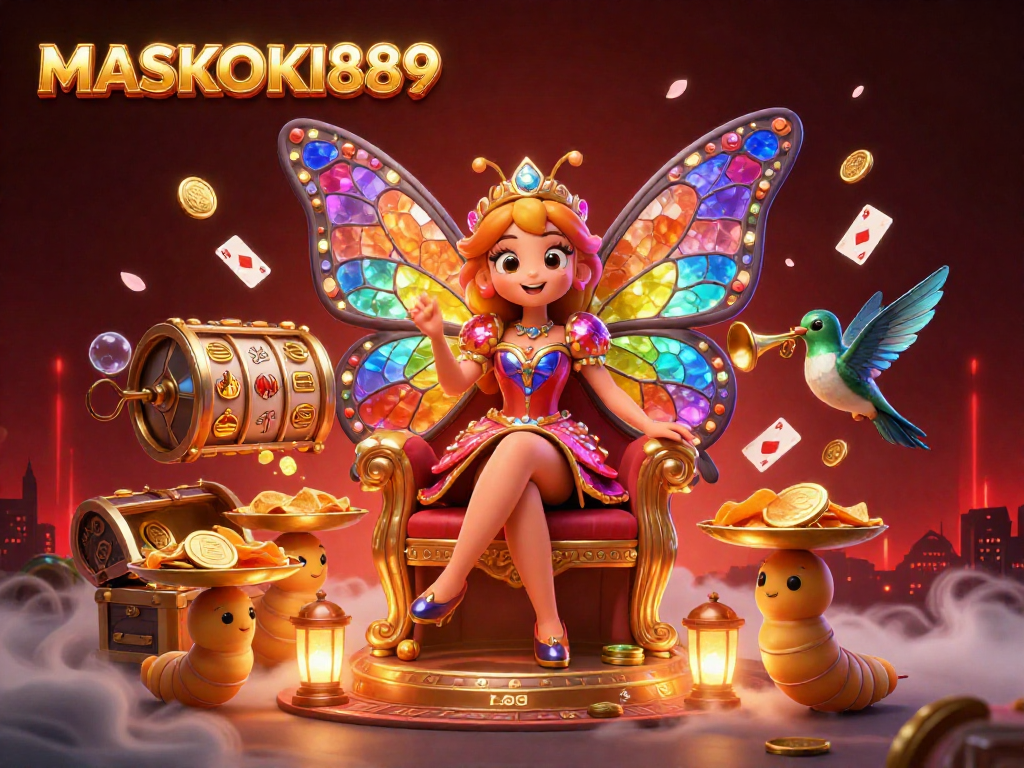 Experience winning strategies at MASKOKI889 with vibrant casino themes and captivating 3D illustration.