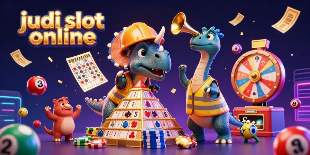 Engage in judi slot online excitement with joyous characters celebrating around dynamic gaming elements.