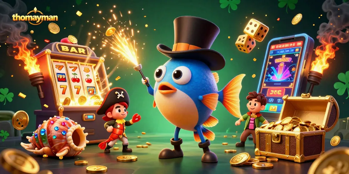 Experience thomayman in this vibrant illustration featuring jackpots, characters, and casino excitement.