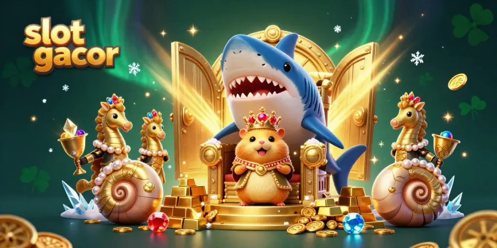 Menangkan jackpot di slot gacor dengan ilustrasi kerajaan hamster emas yang megah dan perhiasan berkilau.