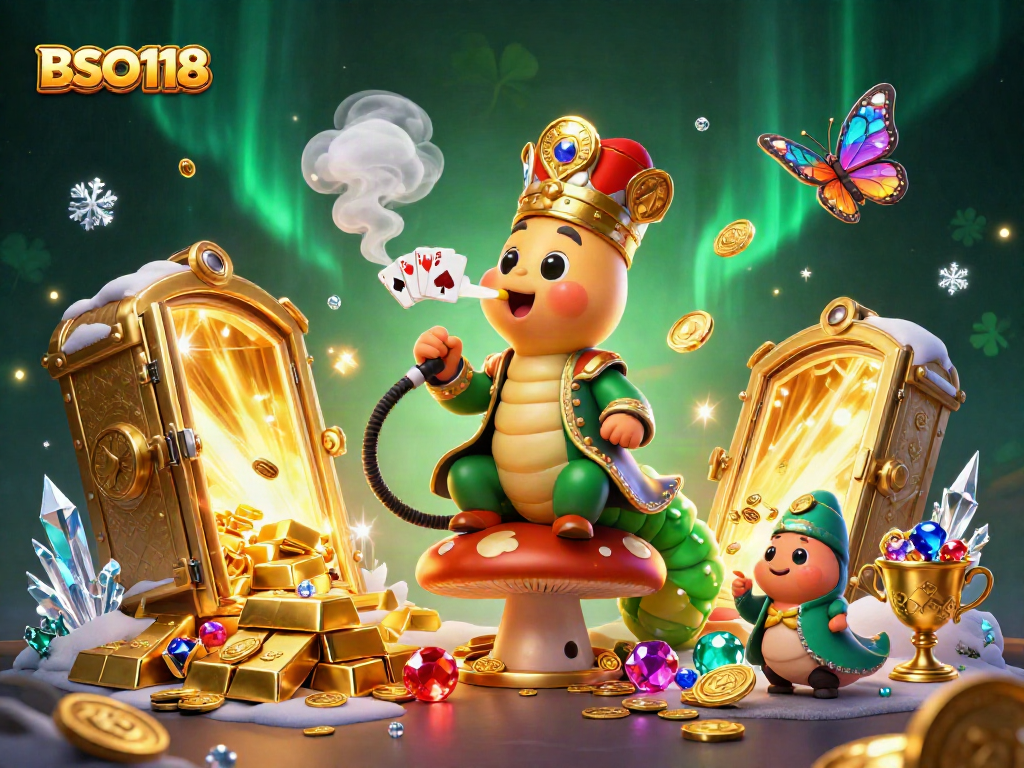 BSO118 captures the excitement of poker with a colorful casino scene illustrating a caterpillar sultan.