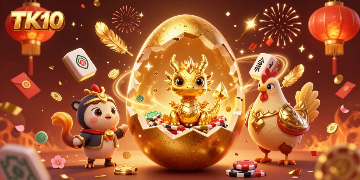 Experience winning moments with TK10 in an enchanting online casino setting featuring a golden dragon.