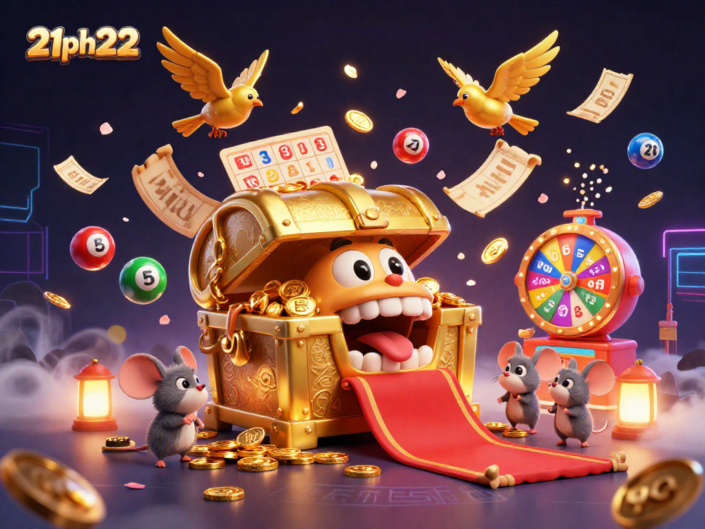 Experience the allure of 21ph222 with this vibrant lottery scene showcasing treasures and excitement.