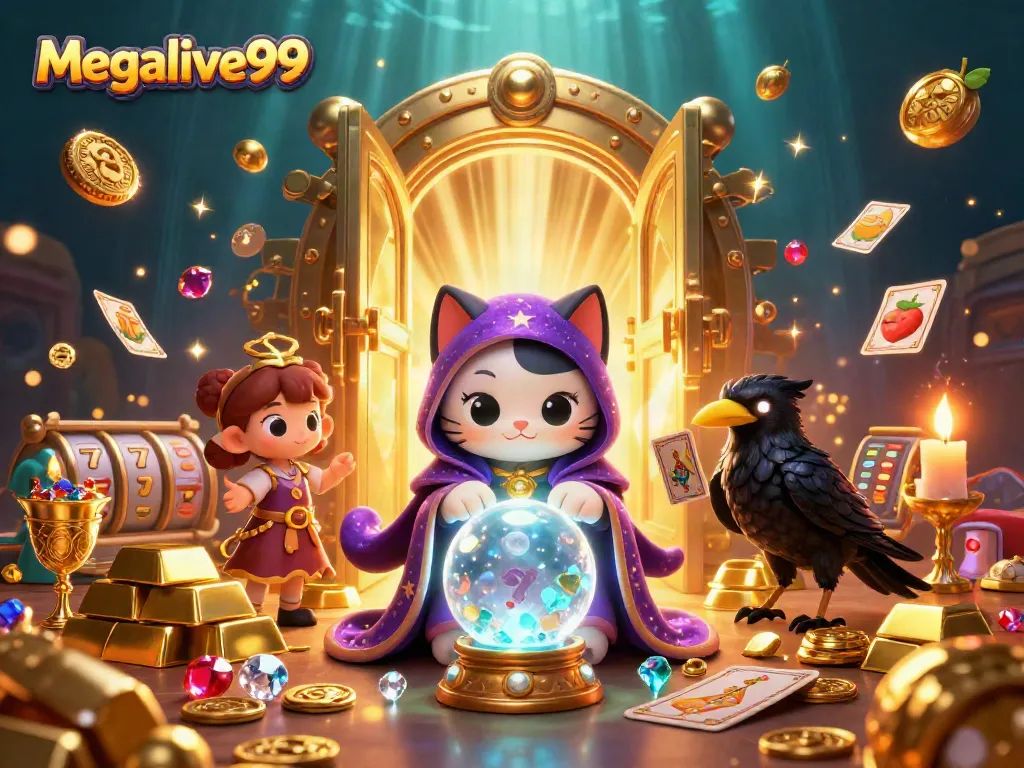 Gamer Megalive99 merasakan keberuntungan dengan kucing ramalan dan burung gagak di kasino.