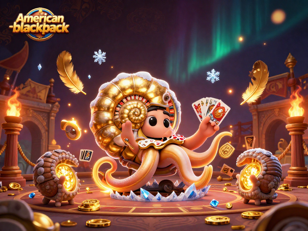 Engage in American Blackjack with a dazzling nautilus hosting cards and a roulette wheel.