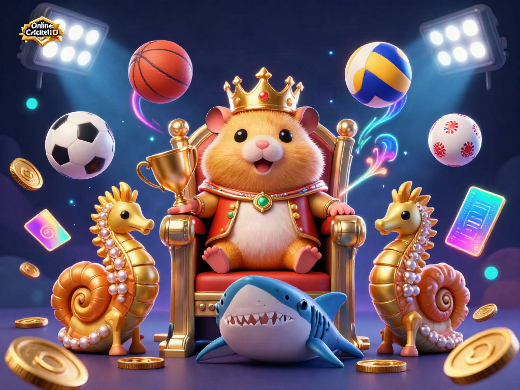 Engage with the Online Cricket ID platform through dynamic sports betting surrounded by vibrant 3D elements.