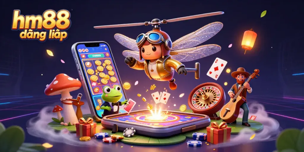 Engage with games at hm88 đăng nhập, where a lively dragonfly pilot, frog dealer, and jazz crickets intermix thrilling casino elements.