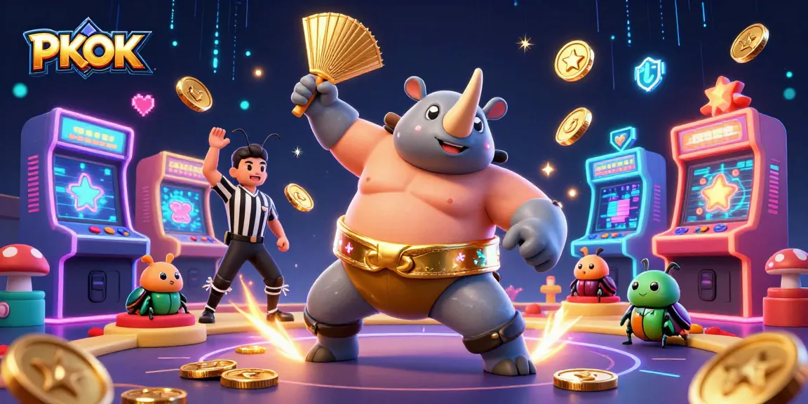 Experience thrilling wins with PKOK as the rhinoceros beetle champion celebrates amidst casino excitement.
