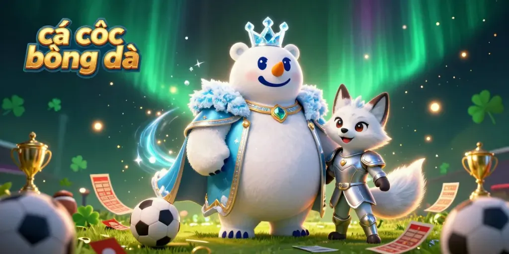 Engaging cá cược bóng đá scene featuring a polar bear and fox among sports betting items.