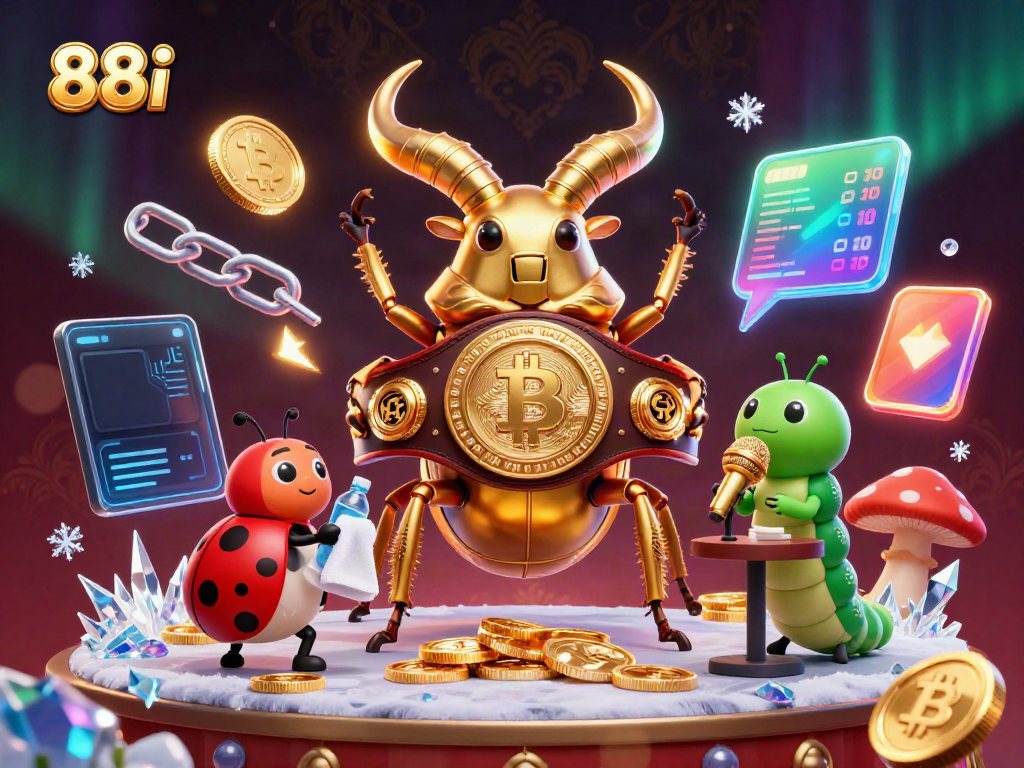 Engage with the vibrant 88i casino scene featuring a golden stag beetle champion, highlighting mesmerizing slot elements.