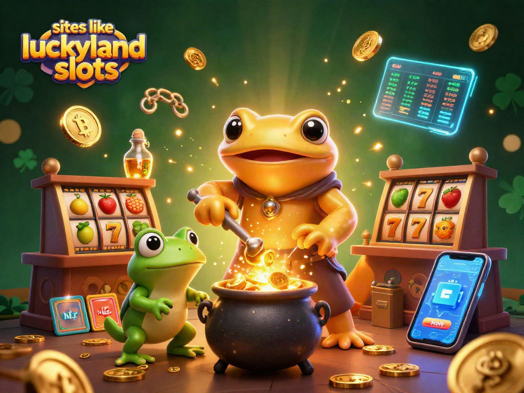 Play exciting slots like LuckyLand Slots with our dynamic gaming scene packed with golden coins.