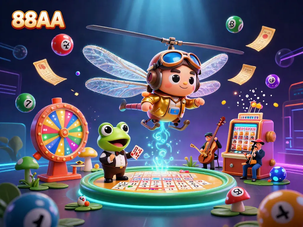 Engage with thrilling games at 88AA's vibrant online casino, featuring lively characters and colorful lottery elements.