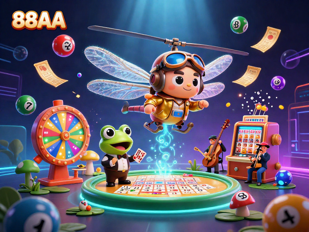 Engage with thrilling games at 88AA's vibrant online casino, featuring lively characters and colorful lottery elements.