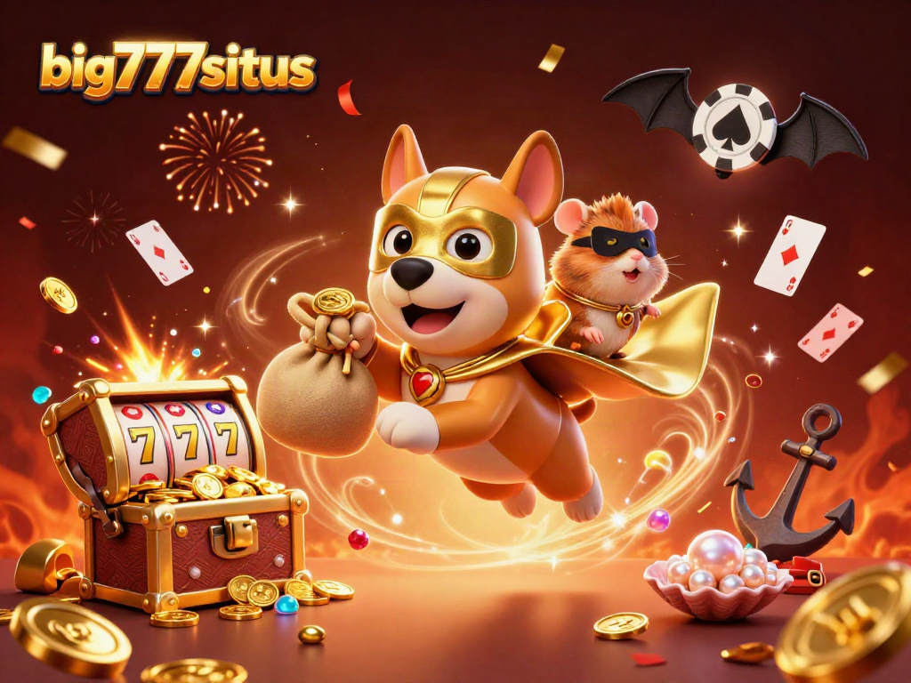 Experience the excitement of big777situs with a playful scene featuring a superhero dog and vibrant casino elements.