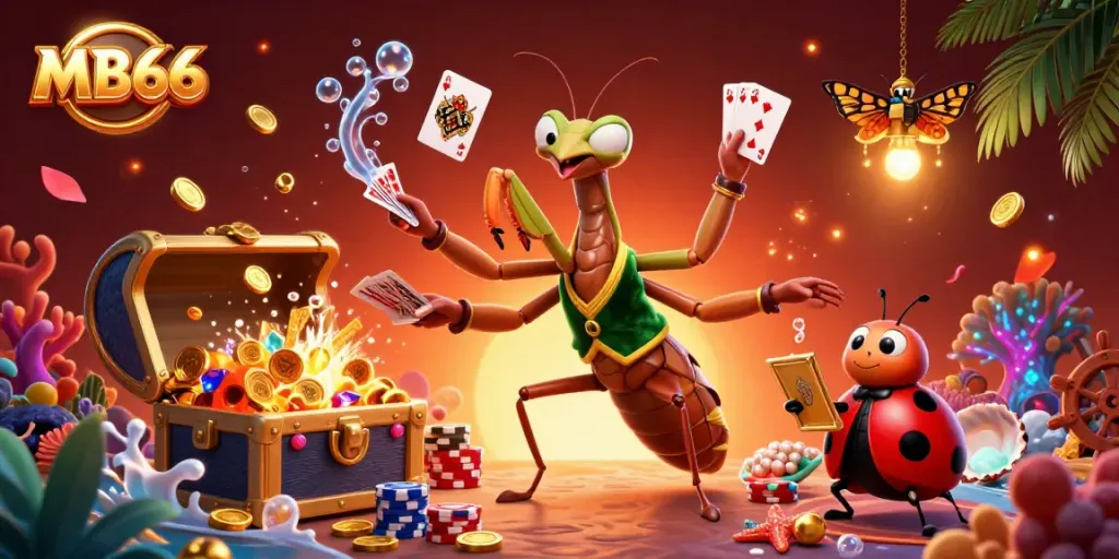Experience the excitement of MB66 as the mantis card sharp deals winning hands in a vibrant casino scene.