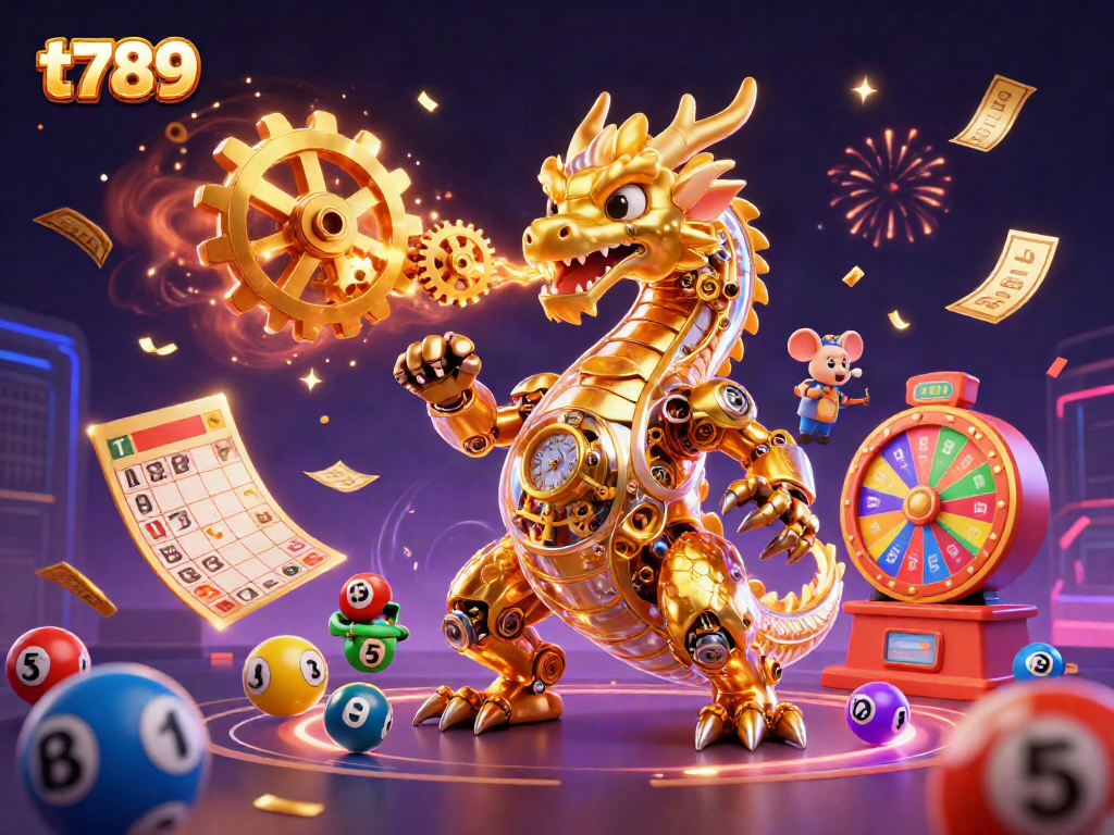 Experience an electrifying gaming scene with t789's golden dragon and exciting casino elements.