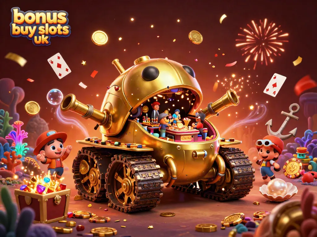 Experience the thrill of bonus buy slots UK with this vibrant 3D illustration featuring a creative casino tank.