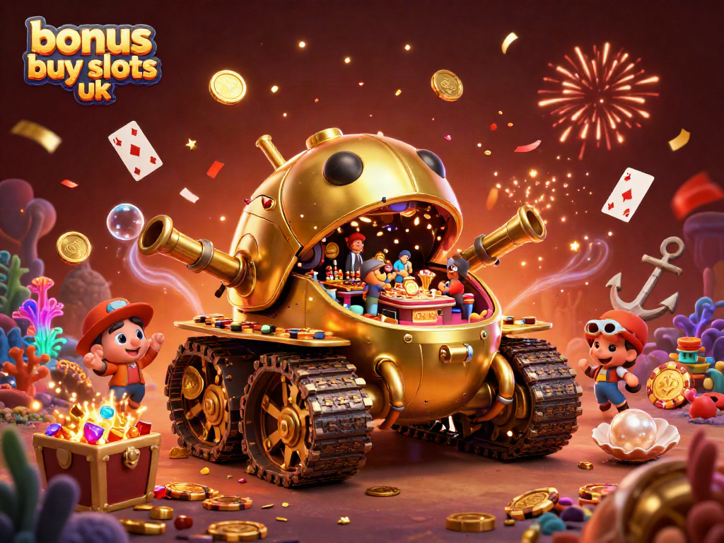 Experience the thrill of bonus buy slots UK with this vibrant 3D illustration featuring a creative casino tank.