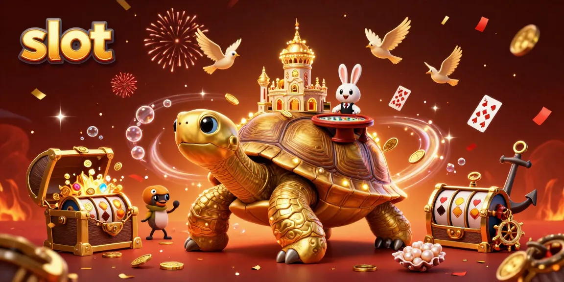 Experience thrilling slot games with a magnificent 3D casino scene featuring a tortoise palace.