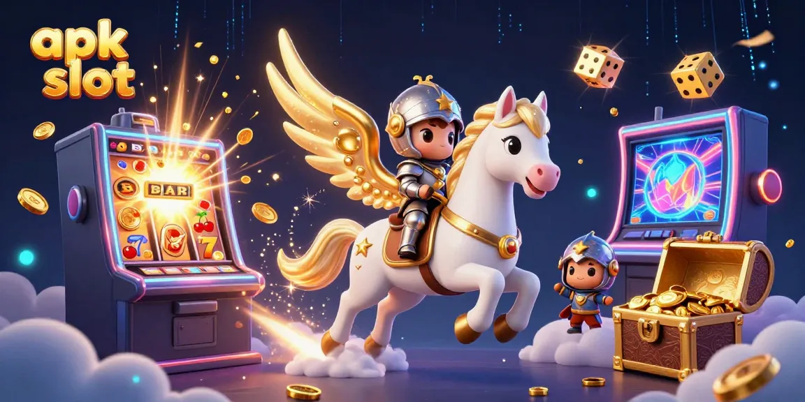 Experience thrilling moments with apk slot as a celestial knight rides a magical horse amidst vibrant casino elements.