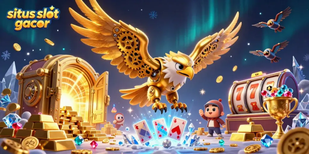 Menangkan situs slot gacor dengan ilustasi kasino 3D yang berwarna-warni dan penuh detail.