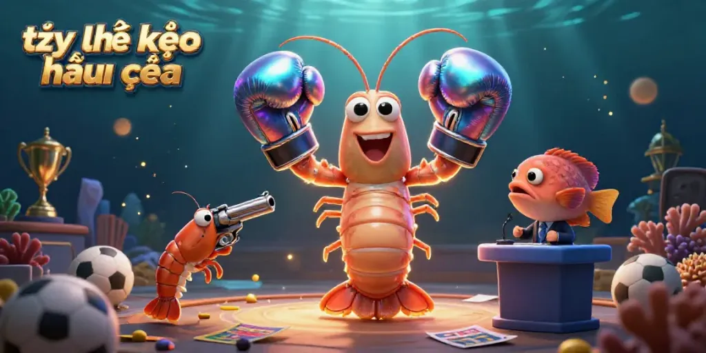 Experience the thrill of tỷ lệ kèo nhà cái with vibrant sports betting illustrations showcasing animated shrimp characters.