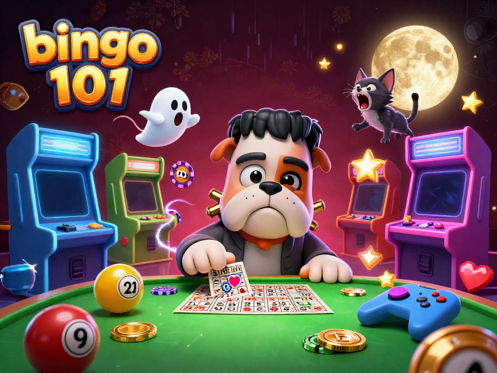 Engage with bingo 101 at a lively haunted party, featuring colorful cards and a spooky atmosphere.
