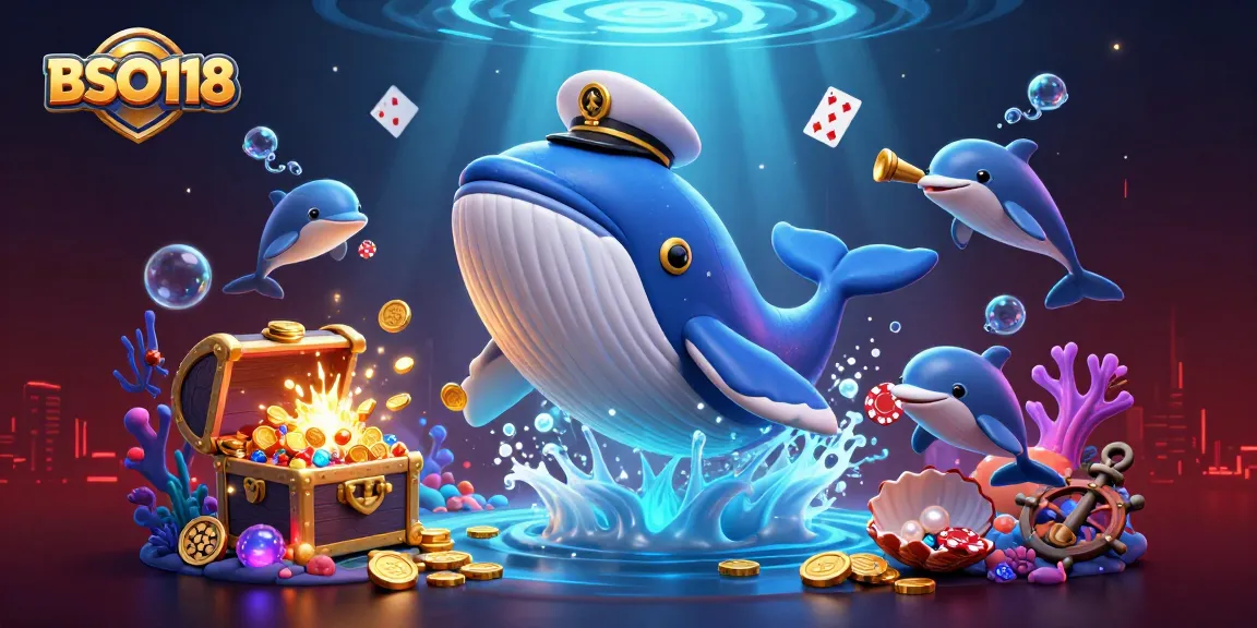 BSO118 illuminates a vibrant casino scene with an animated whale, narwhal, and dolphins.