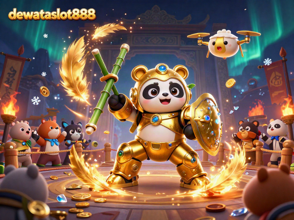 Mainkan dewataslot888 mesin slot dengan panda emas dan elemen kasino menarik.