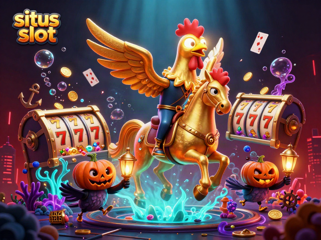 Engage with situs slot as the golden rooster rides spectral waves of excitement in a midnight casino.